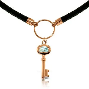 0.5 Carat 14K Solid Rose Gold Leather Key Necklace Aquamarine