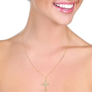 0.57 Carat 14K Solid Yellow Gold Faith Aquamarine Diamond Necklace