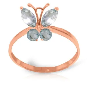 0.6 Carat 14K Solid Rose Gold Butterfly Ring Natural Aquamarine