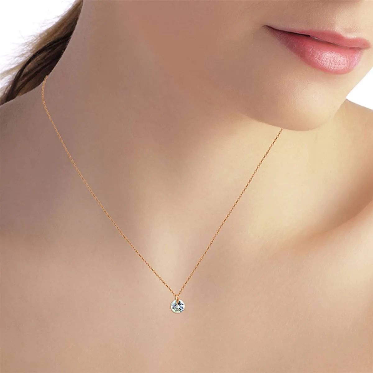 0.65 Carat 14K Solid Rose Gold Single Round Aquamarine Necklace