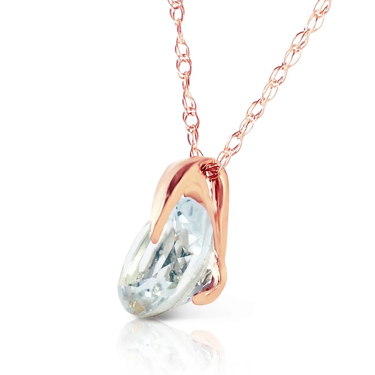 0.65 Carat 14K Solid Rose Gold Single Round Aquamarine Necklace