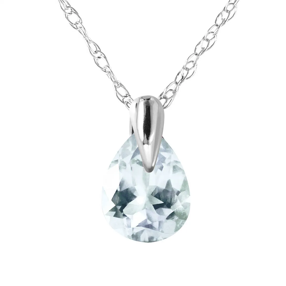 0.68 Carat 14K Solid White Gold Necklace Natural Aquamarine