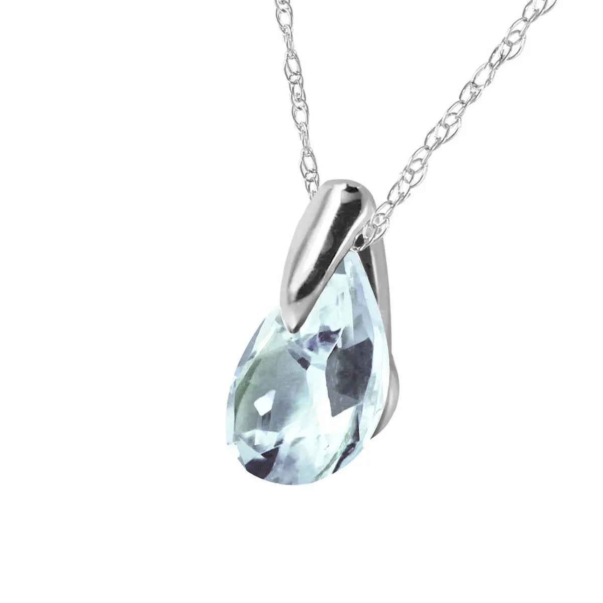 0.68 Carat 14K Solid White Gold Necklace Natural Aquamarine