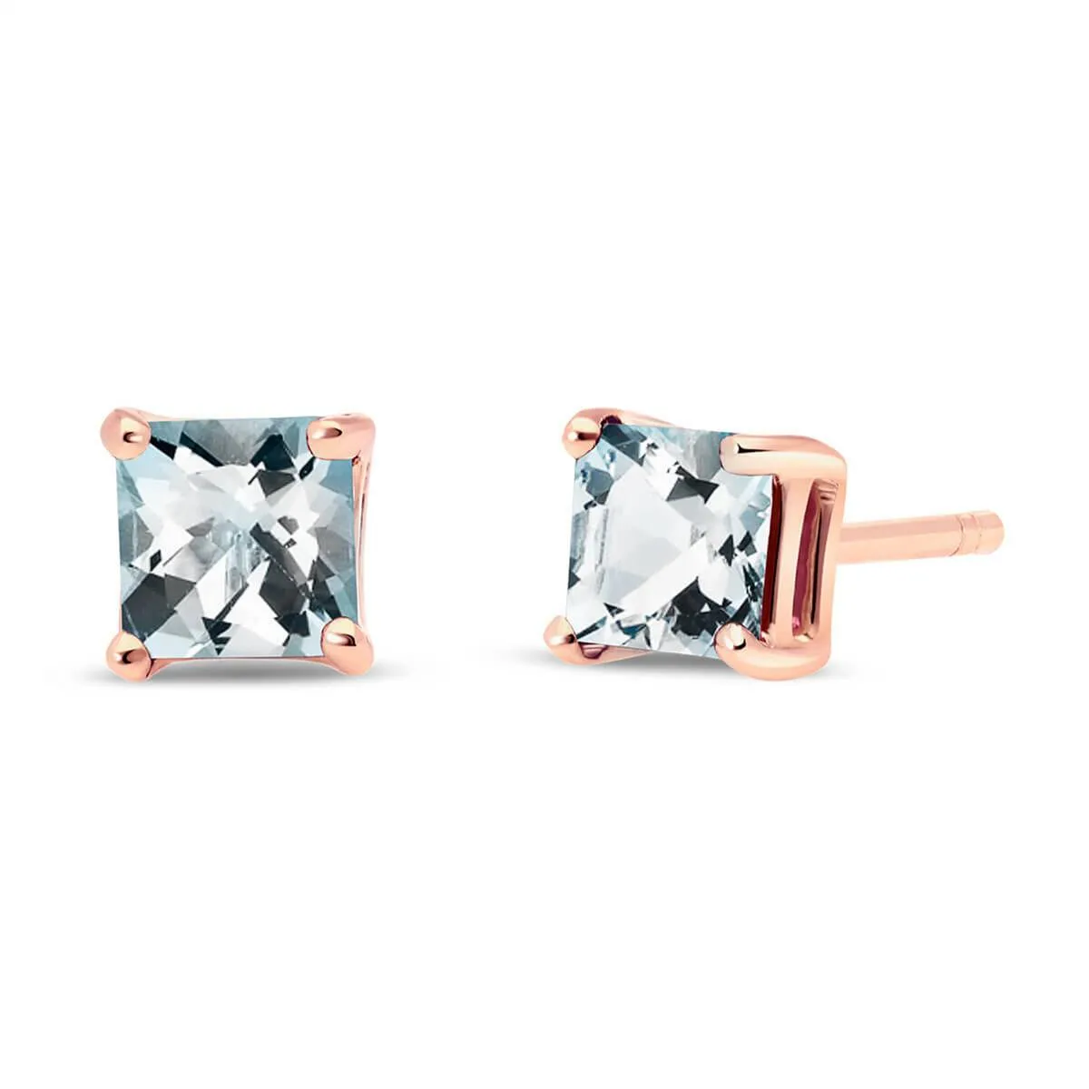 0.8 Carat 14K Solid Rose Gold Caress Aquamarine Stud Earrings