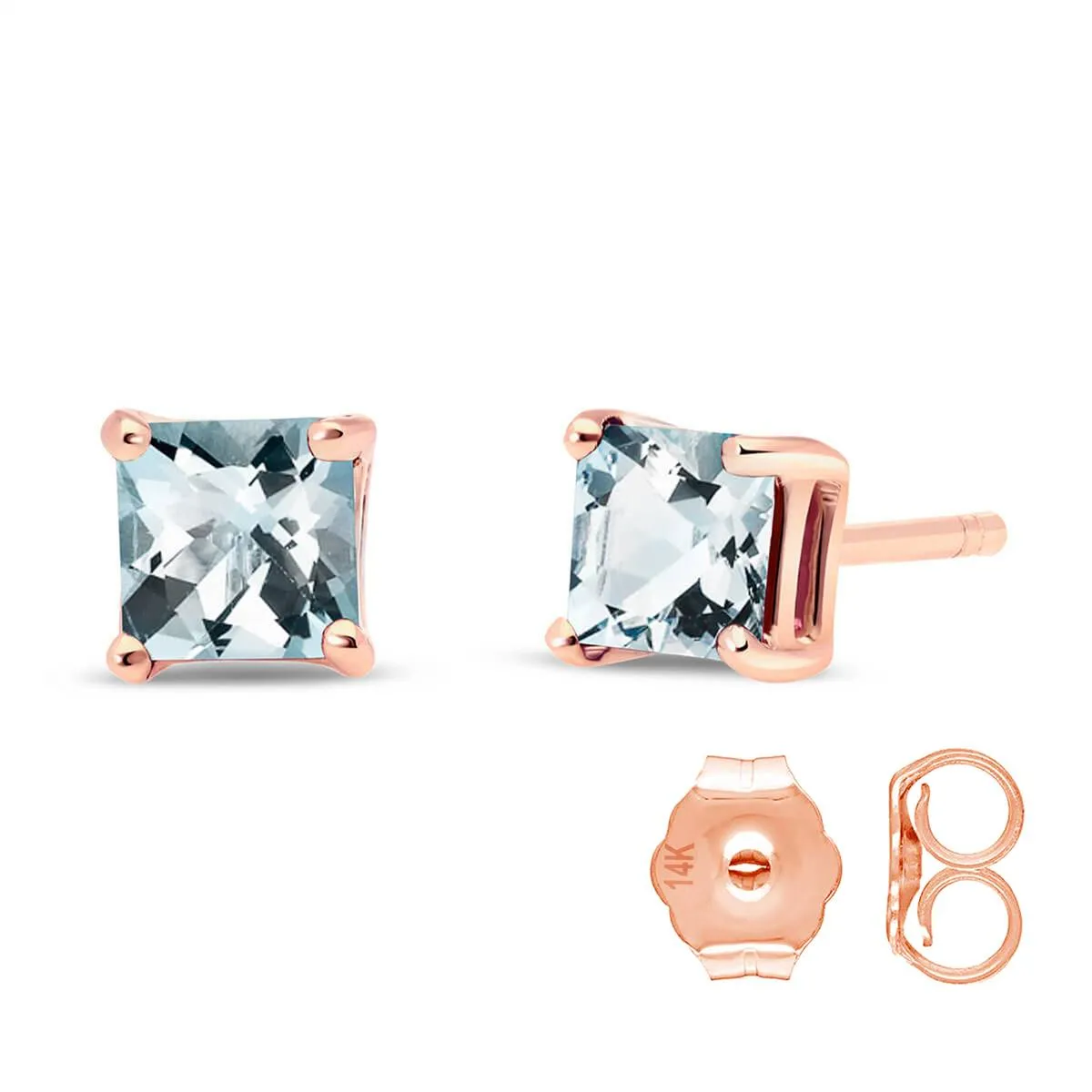 0.8 Carat 14K Solid Rose Gold Caress Aquamarine Stud Earrings