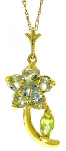 0.87 Carat 14K Solid White Gold Flattery Aquamarine Peridot Necklace