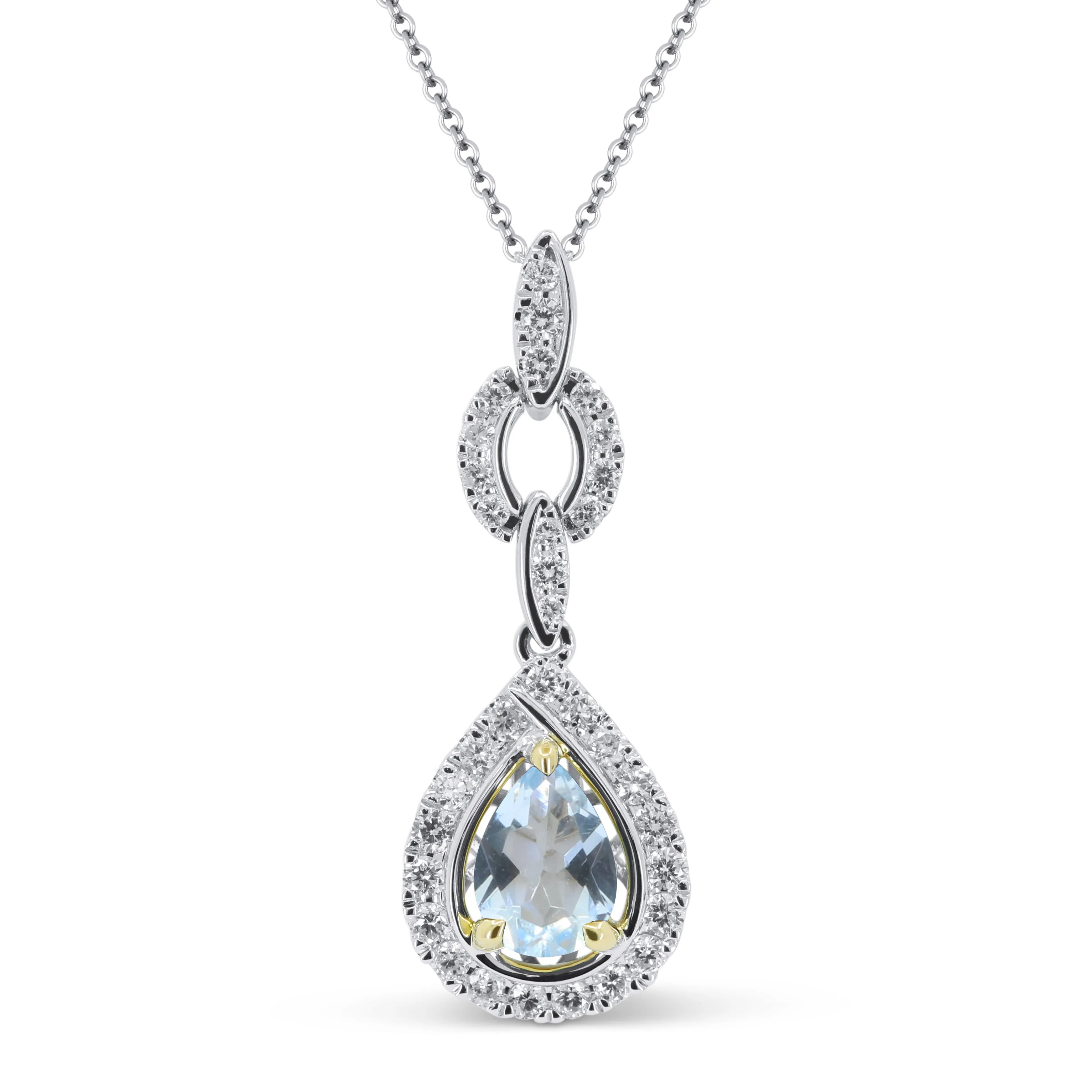 0.90Ct Aquamarine 16"pendant Necklace In 14K White And Yellow Gold