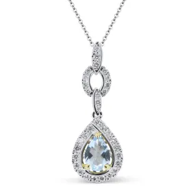 0.90Ct Aquamarine 16"pendant Necklace In 14K White And Yellow Gold