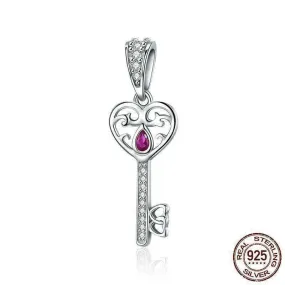 100% 925 Sterling Silver Happiness Key Heart Shape Pendant Charm Jewelry Without Chain