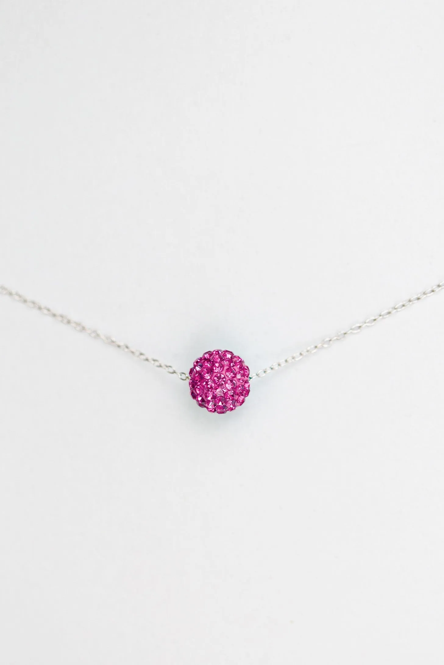 10mm Disco Ball Crystal Sterling Silver Necklace