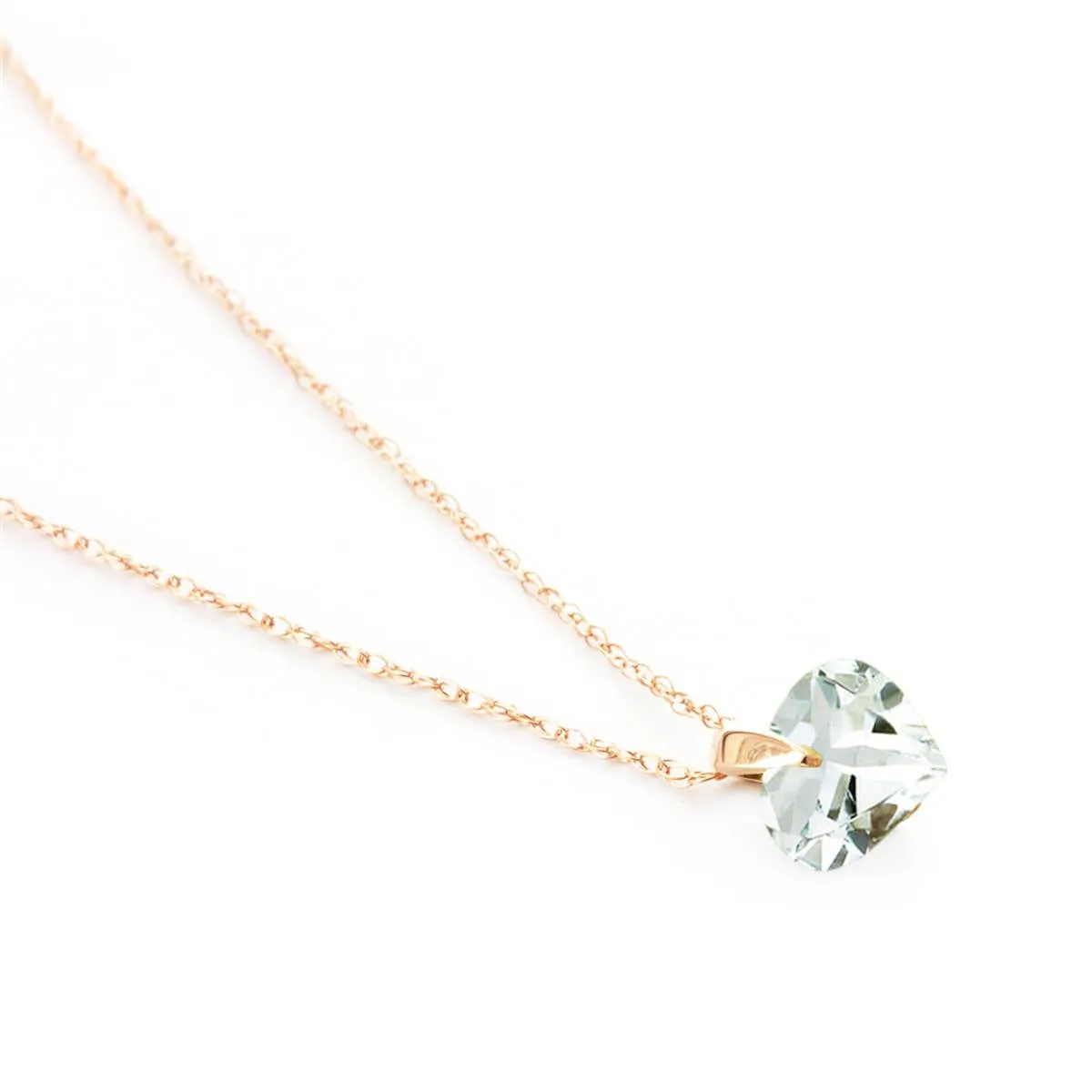 1.15 Carat 14K Solid Rose Gold Lonely Heart Aquamarine Necklace