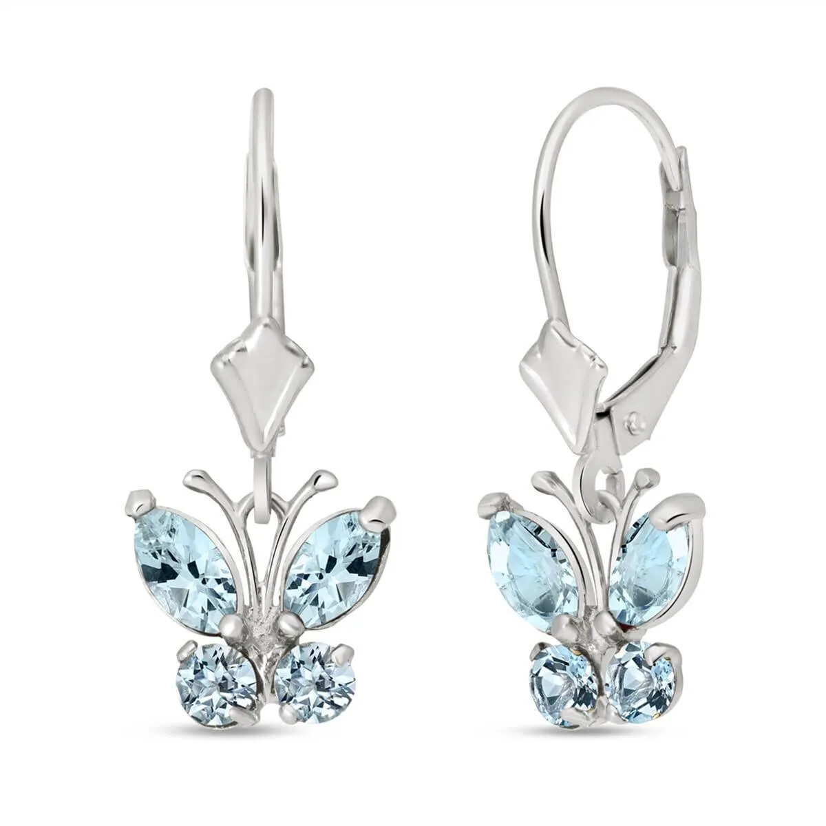 1.24 Carat 14K Solid White Gold Butterfly Earrings Natural Aquamarine