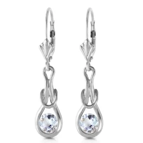 1.3 Carat 14K Solid White Gold Leverback Earrings Natural Aquamarine