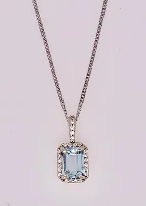 14K Aquamarine & Diamond Pendant