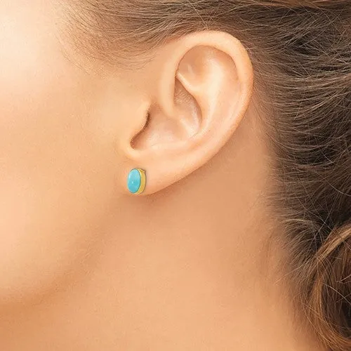 14k Gold Bezel Set Oval Turquoise Post Earrings