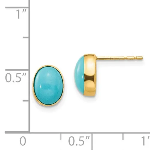 14k Gold Bezel Set Oval Turquoise Post Earrings