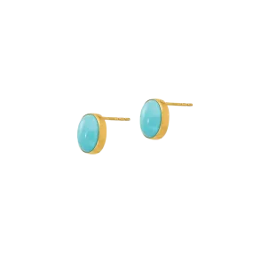 14k Gold Bezel Set Oval Turquoise Post Earrings