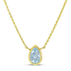 14K Gold Pear Aquamarine Birthstone Necklace