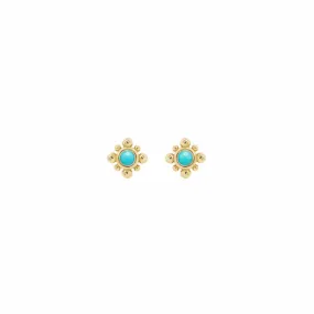 14K Gold Tiny Bead Turquoise Starburst Stud