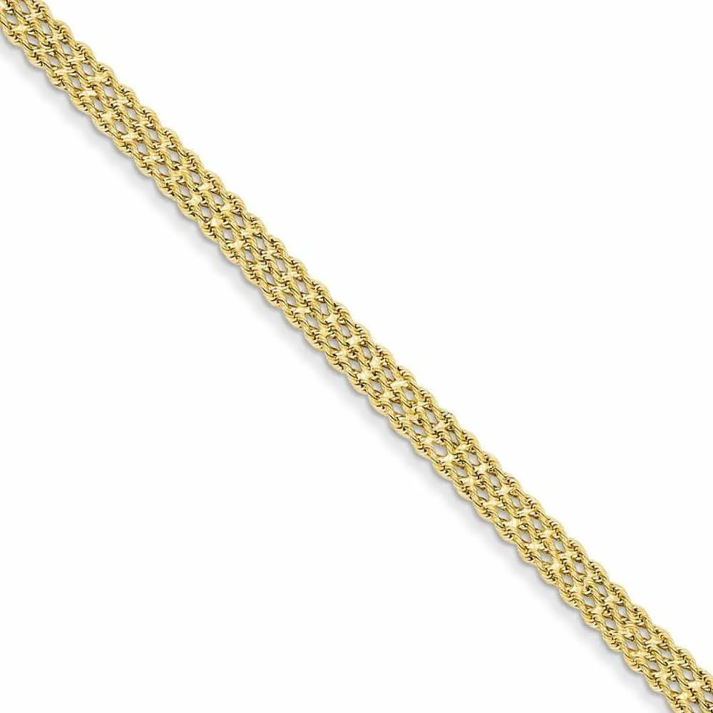 14k Gold Triple Strand Rope Bracelet