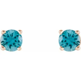 14K Rose 4 mm Natural Blue Zircon Stud Earrings with Friction Post