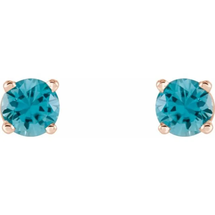 14K Rose 4 mm Natural Blue Zircon Stud Earrings with Friction Post