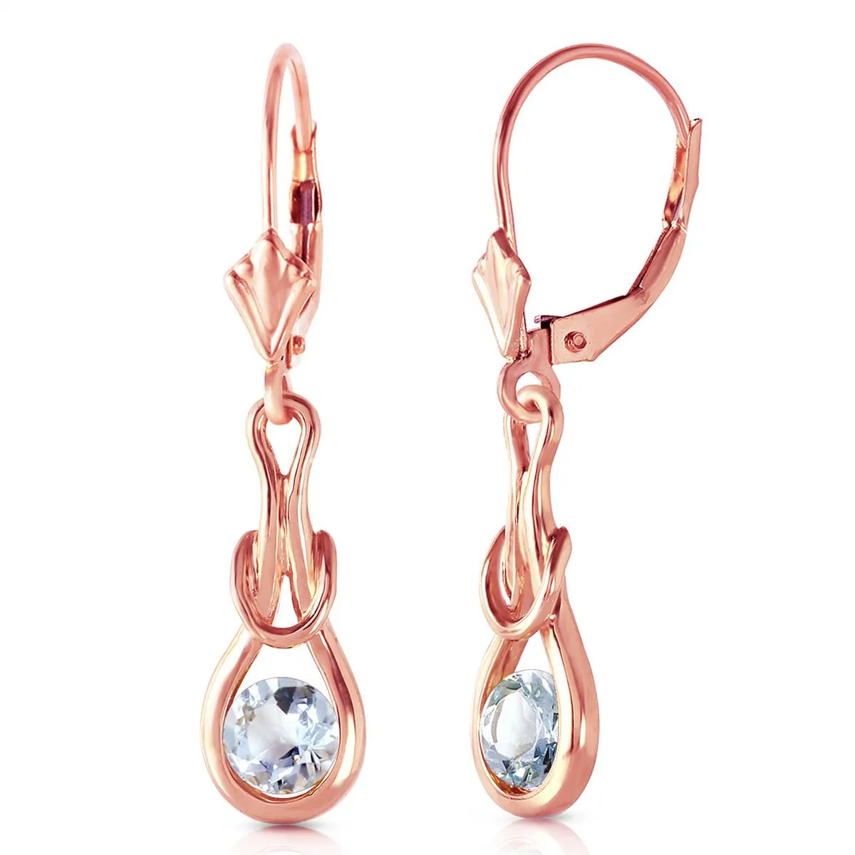 14K Solid Rose Gold Leverback Earrings w/ Natural Aquamarines