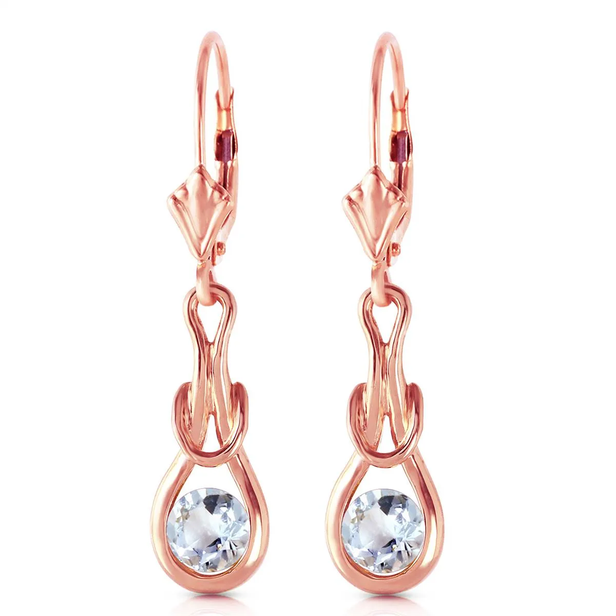 14K Solid Rose Gold Leverback Earrings w/ Natural Aquamarines