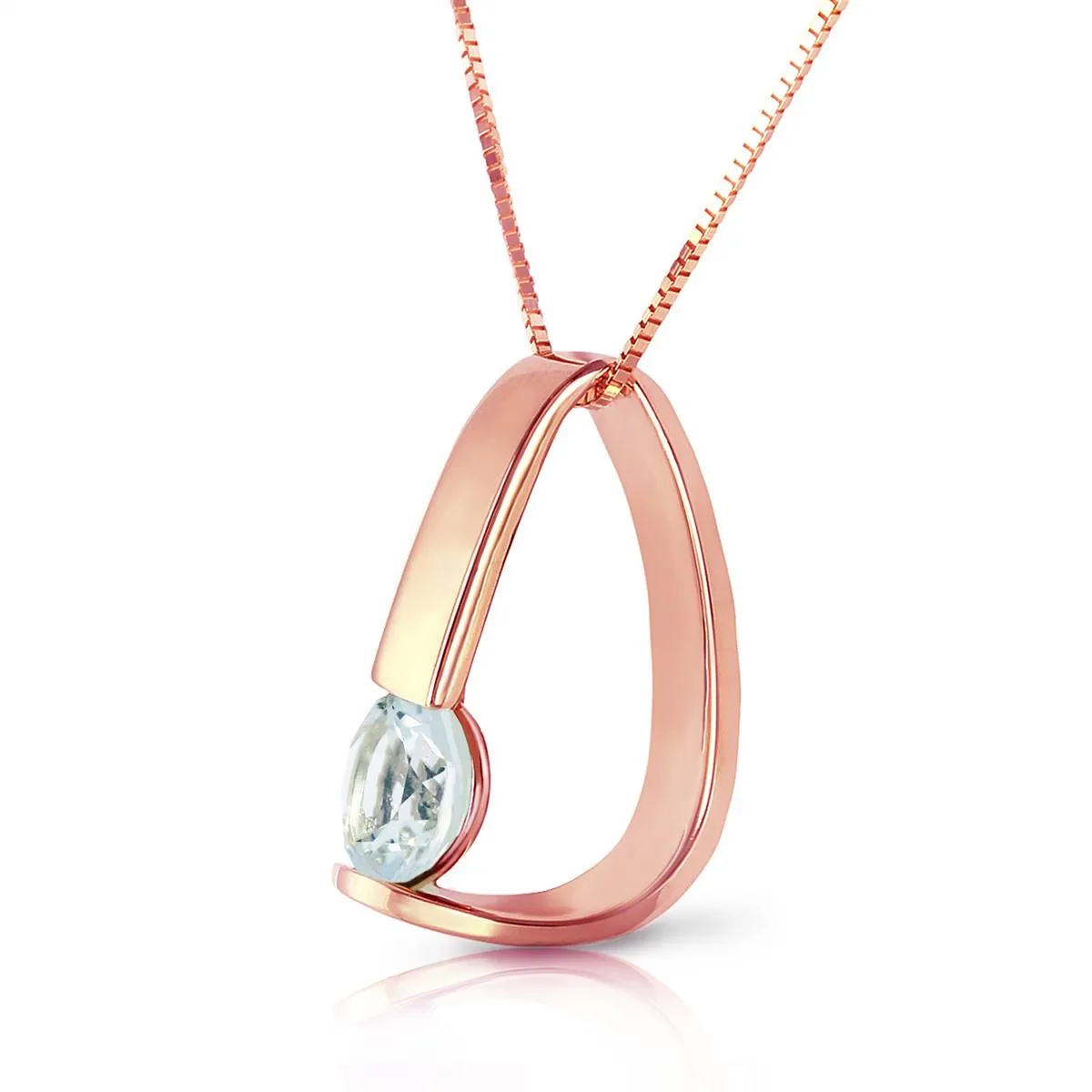 14K Solid Rose Gold Modern Necklace w/ Natural Aquamarine