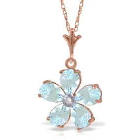 14K Solid Rose Gold Necklace w/ Natural Aquamarines & Diamond