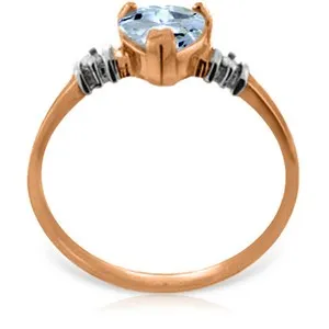 14K Solid Rose Gold Ring w/ Natural Aquamarine & Diamond