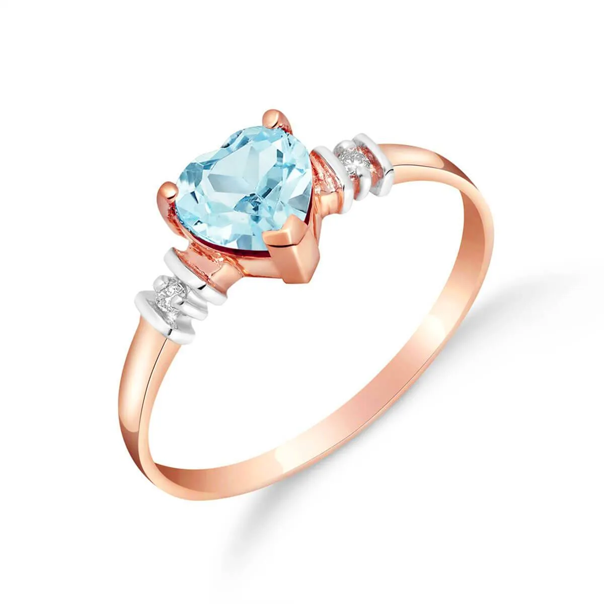 14K Solid Rose Gold Ring w/ Natural Aquamarine & Diamond