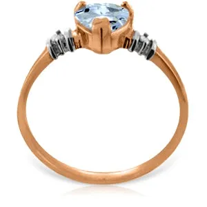 14K Solid Rose Gold Ring w/ Natural Aquamarine & Diamond