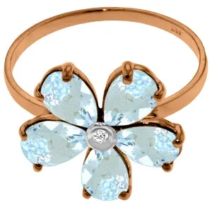 14K Solid Rose Gold Ring w/ Natural Diamond & Aquamarine