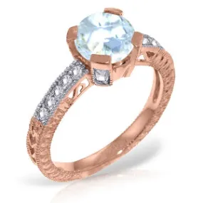 14K Solid Rose Gold Rings Natural Diamond & Aquamarine