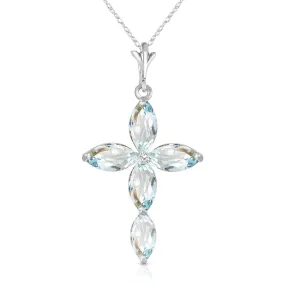 14K Solid White Gold Necklace w/ Natural Diamond & Aquamarines