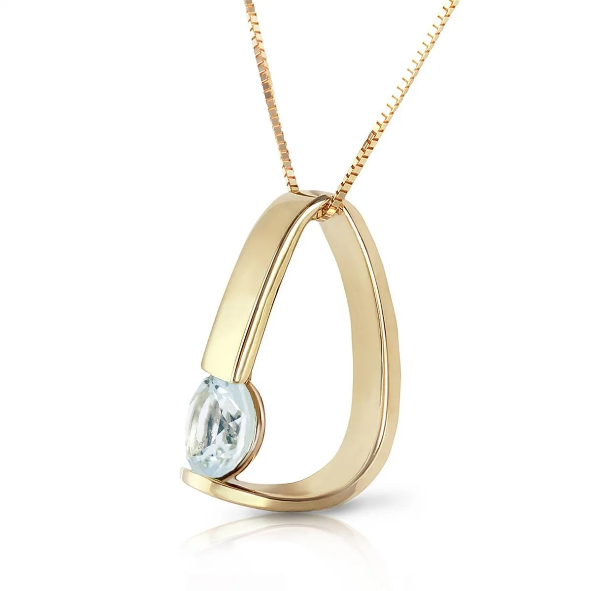 14K Solid Yellow Gold Modern Necklace w/ Natural Aquamarine