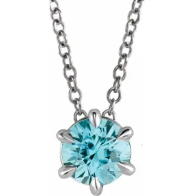 14K White 5 mm Natural Aquamarine Solitaire 16-18" Necklace