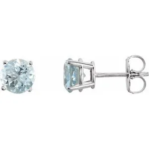 14K White 6 mm Natural Aquamarine Stud Earrings