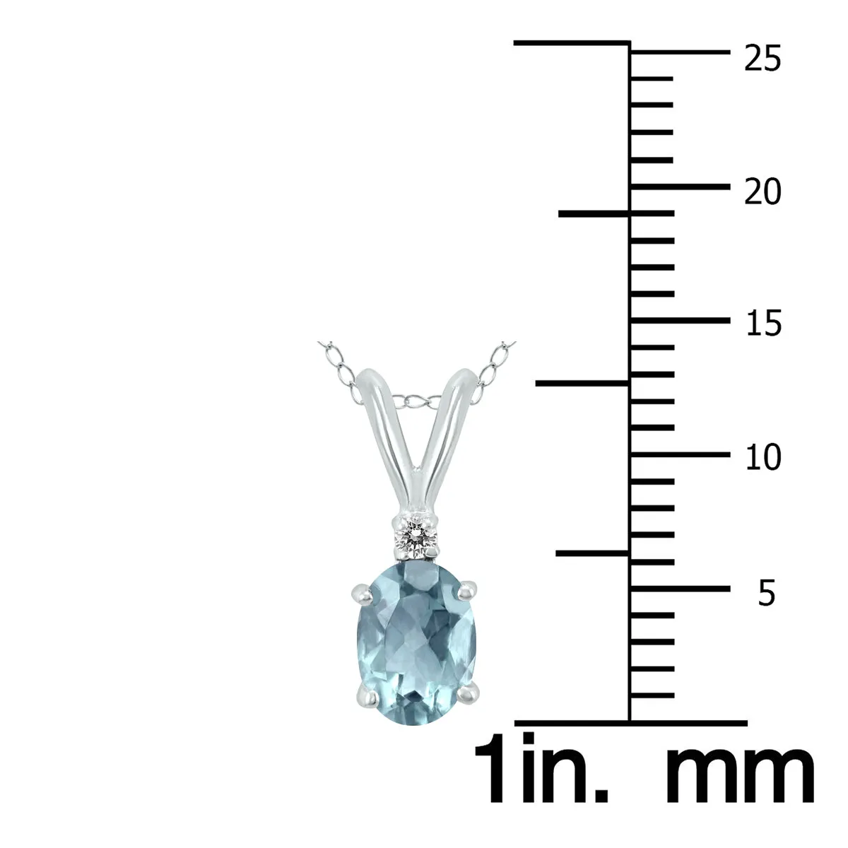 14K White Gold 6X4Mm Oval Aquamarine And Diamond Pendant