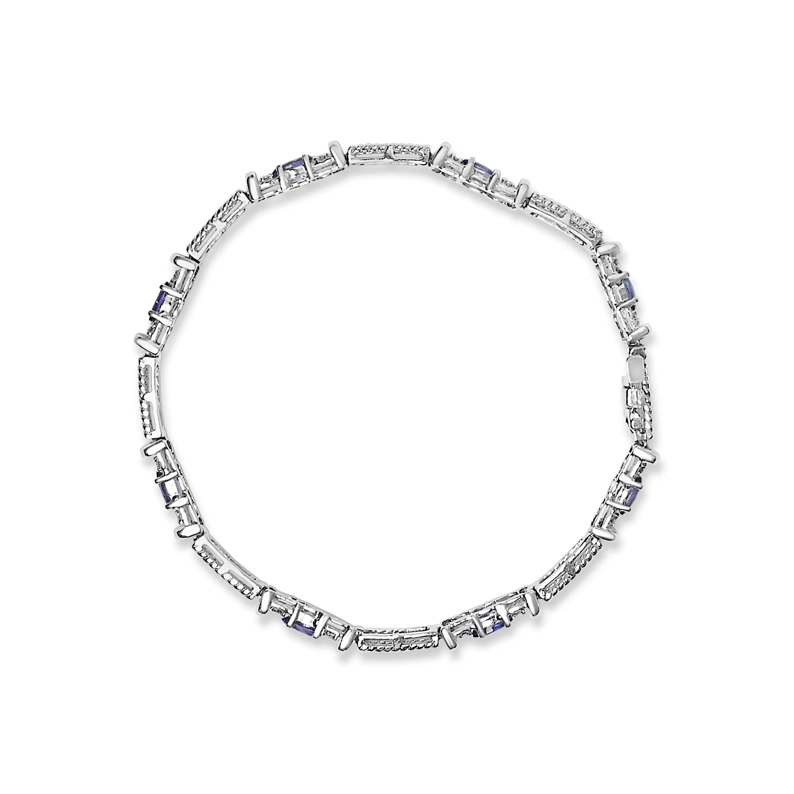 14K White Gold Blue Purple Tanzanite and Diamond Accent Cord Style Link Bracelet