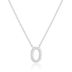 14k White Gold Created Diamond Initial O Letter Pendant Necklace Plated