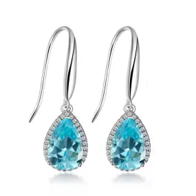 14k White Gold Plated 2 Ct Created Aquamarine CZ Teardrop Earrings