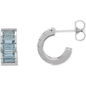 14K White Natural Aquamarine Huggie Earrings