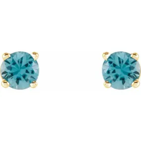 14K Yellow 4 mm Natural Blue Zircon Stud Earrings