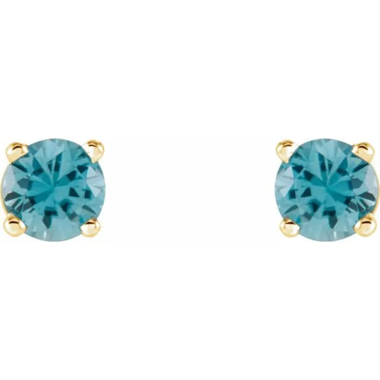 14K Yellow 4 mm Natural Blue Zircon Stud Earrings