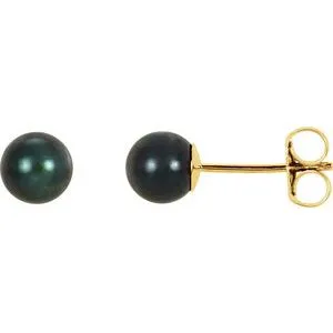 14K Yellow 6 mm Cultured Black Akoya Pearl Earrings