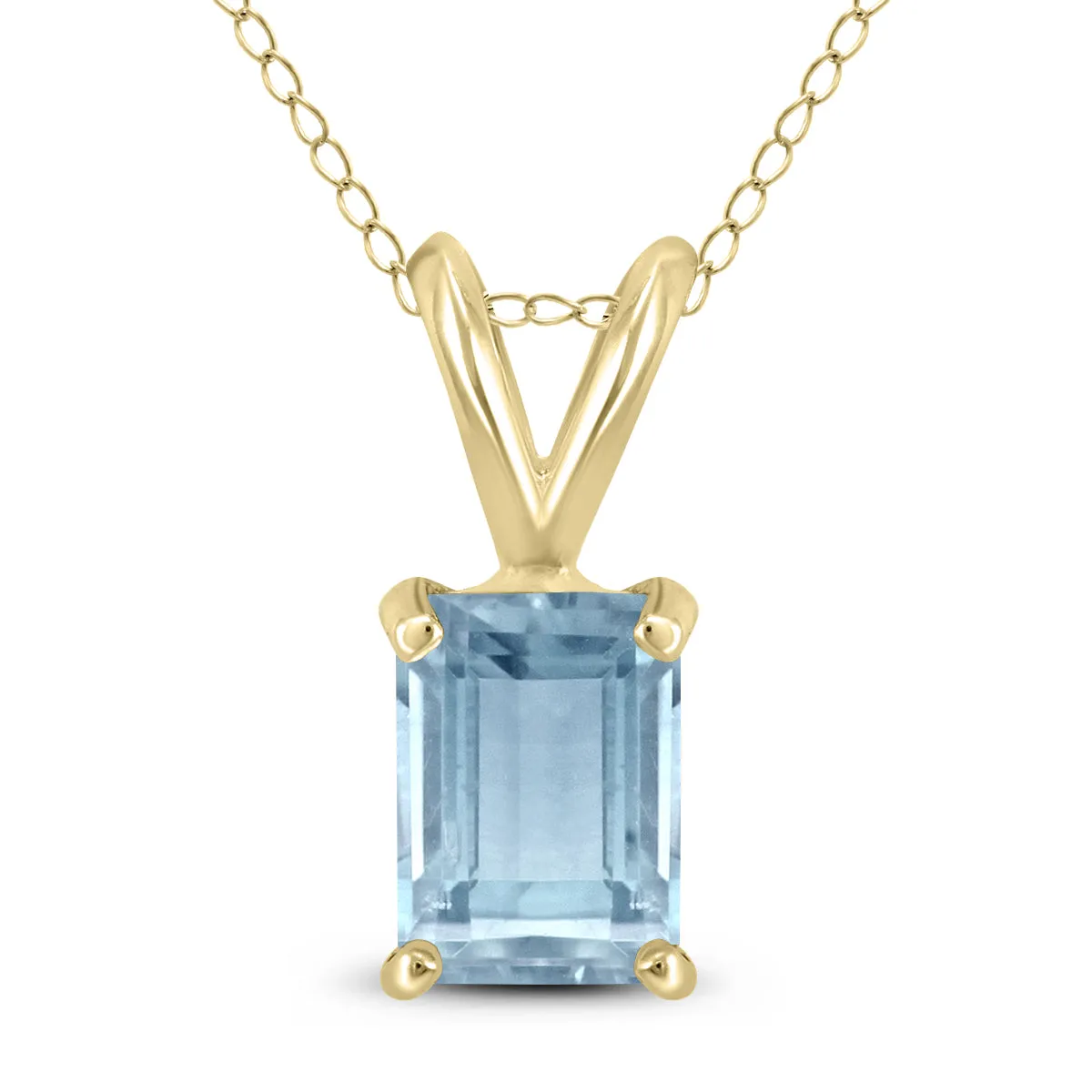 14K Yellow Gold 6X4Mm Emerald Shaped Aquamarine Pendant