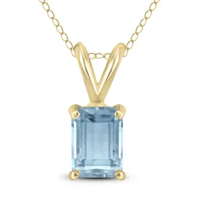 14K Yellow Gold 6X4Mm Emerald Shaped Aquamarine Pendant