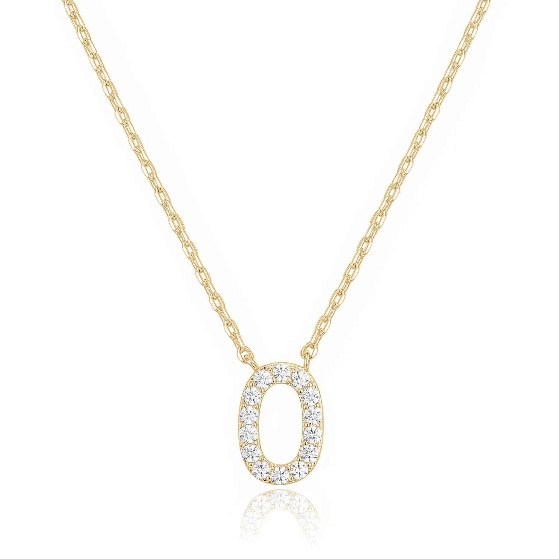 14k Yellow Gold Created Diamond Initial O Letter Pendant Necklace Plated